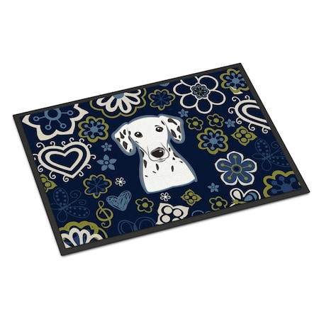Carolines Treasures 24 x 36 in. Blue Flowers Dalmatian Indoor or Outdoor Mat BB5061JMAT